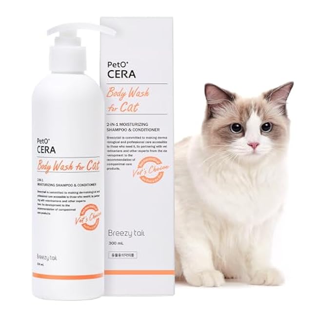Breezytail PetO¡¯Cera All-in-One Cat Shampoo and Conditioner | Hypoallergenic Cat Skin & Coat Care | Itch Relief, Moisturizing & Rejuvenating | Veterinarian Approved and Formulated (10.1oz, 300ml)-1H80xZ2B