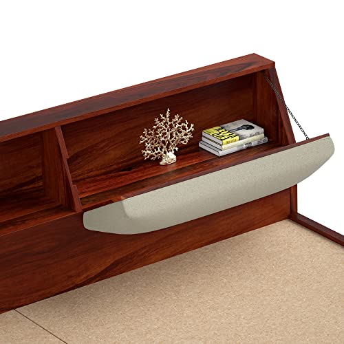 Image of Solid Wood Cazz King Size Bed with Headboard Storage | Palang Cots Wooden Double Beds for Bedroom, Living Room, Hotel and Home (Honey Finish)
