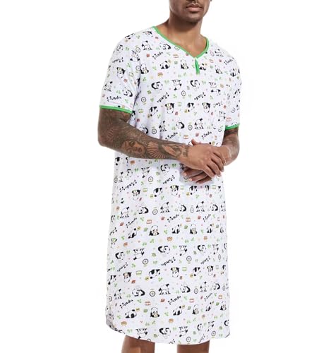 Mens Nightshirt Short Sleeves Nightwear for Men Sleep Shirt Loose Nightgown Oversized Printed Night Shirts3