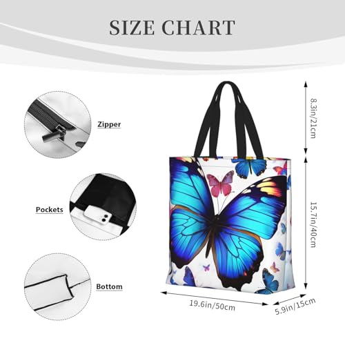 Colorful Butterfly Tote Bag for Women, Zipper Casual Tote's Handbag for Travel, Work, Lightweight Laptop Bags Big Capacity Shoulder Bag Reusable Grocery Shopping Bags3