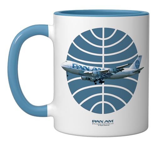 Pan Am Plane Over 1950s Logo Ceramic Mug, Blue/White
