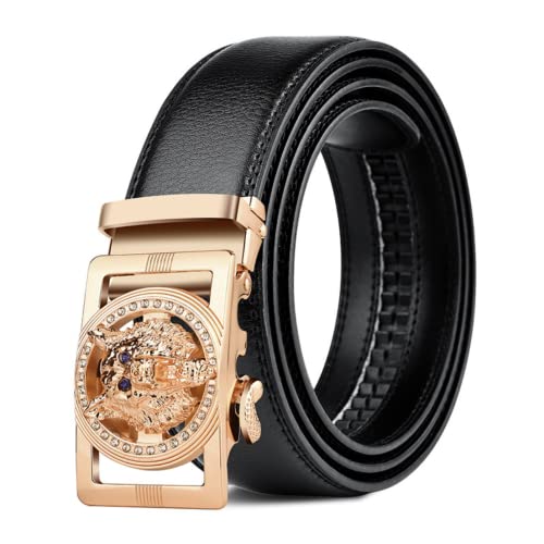 Numney Luxury Men Belts Wolf Head Black Leather 1.38 inch Width Designer Belts for Men,Used for Mens Dress Casual Adjustable Belt