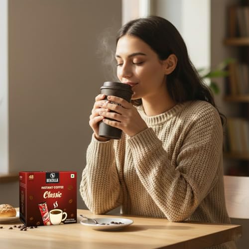 Image of Bevzilla 48 Classic Instant Coffee Sachets with Eco-Friendly Bio-Composite Tumbler | Bamboo Fiber, Coffee Husk & Rice Husk | Plastic-Free Cafe-Style Coffee Kit | Enjoy Hot & Cold