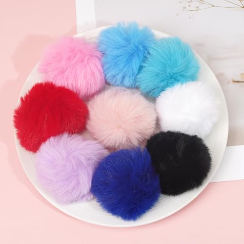 Image of 18Pcs Faux Fur Pom Poms for Hats 2.3 Inch Fluffy Pom Poms with Elastic Loop