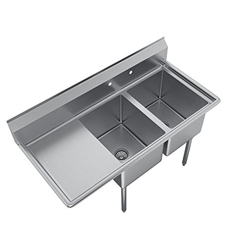 Elkay Foodservice E-Series 2-Compartment Sink, 18" Left drainboard, 16"L x 20"W x 12"D (E2C16X20-L-18X)