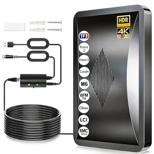 Antenne TV Intérieure 600KM+, Antenne TNT Intérieure avec Amplificateur de Signal Ultra Puissant, 360° Réception Chaînes Locales HD, Compatible Tous Les...