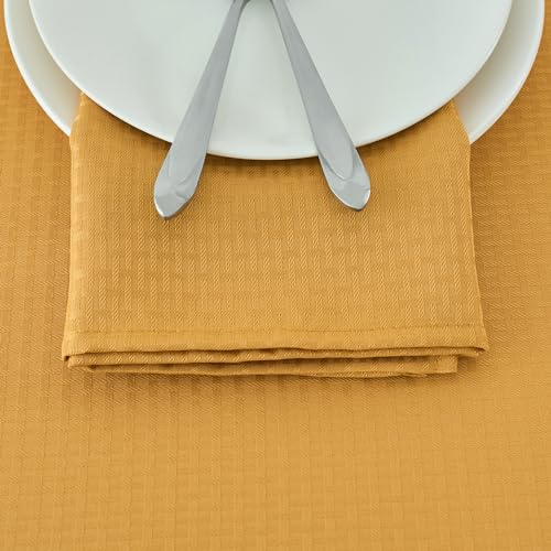 Image of maxmill Cloth Napkins Weaved Texture Pattern Soft Comfortable and Luxury Serviette for Restaurant Family Dinners Weddings Parties and Banquets Set of 4 Pieces, 20 x 20 Inch Ochre Yellow