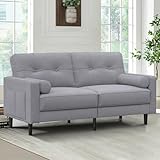 Aotumm Ciort Divano 2 Posti Moderno Con Cuscini Spessi, 2 Cuscini, Comodo in Lino Con 2 Tasche per Soggiorno/Camera da Letto/Ufficio, Facile Montaggio, Piccolo (Grigio Medio)