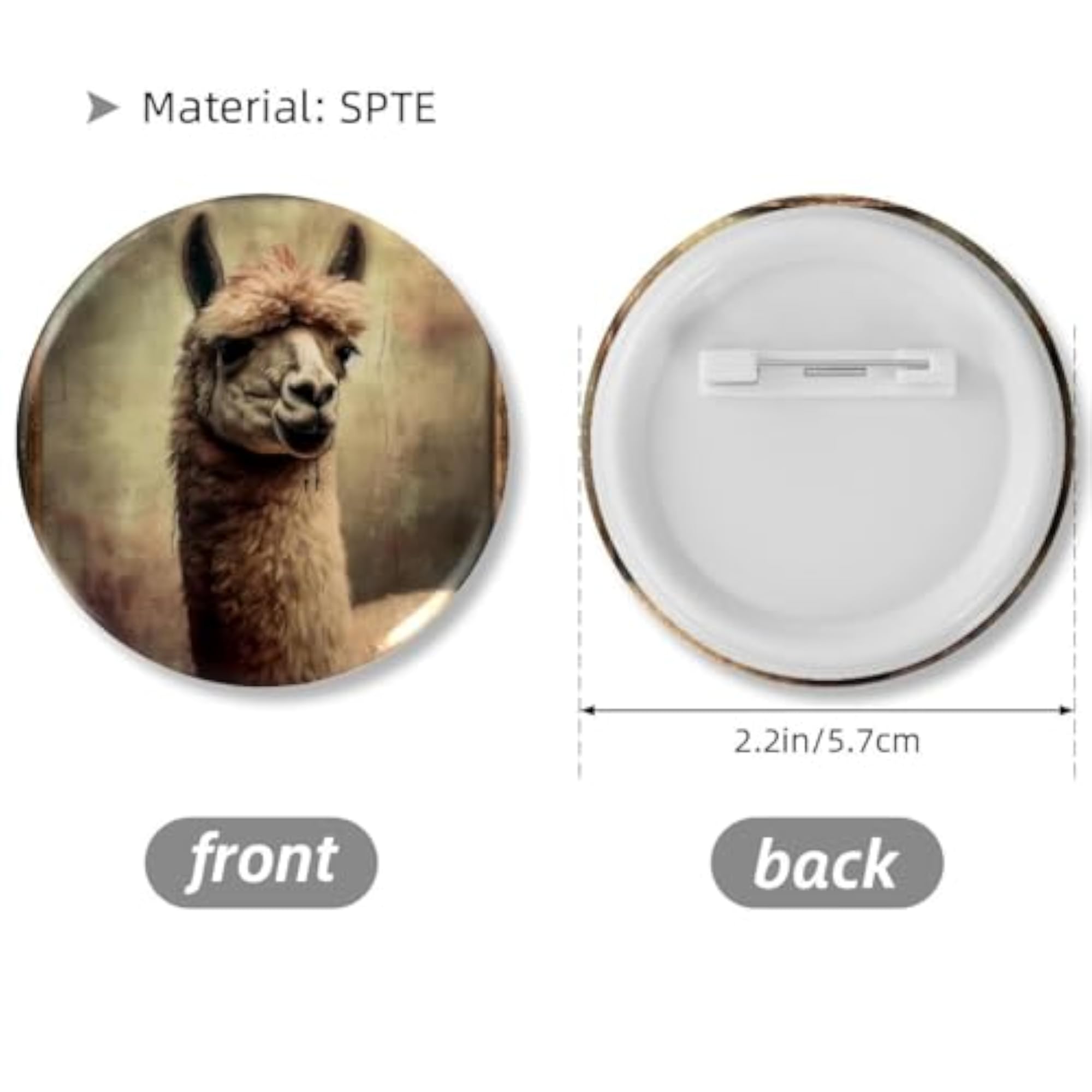 Kids' 6-Pack Vintage Alpaca Pattern Button Pins, Cute Brooches