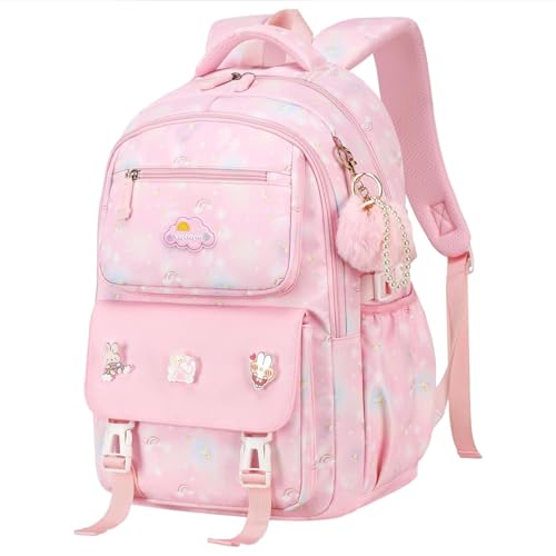 Cute Backpack for Girls,15.6'' School Backpack for Girls,Waterproof & Large Capacity Kids Backpacks Ages 6-12 (Pink)