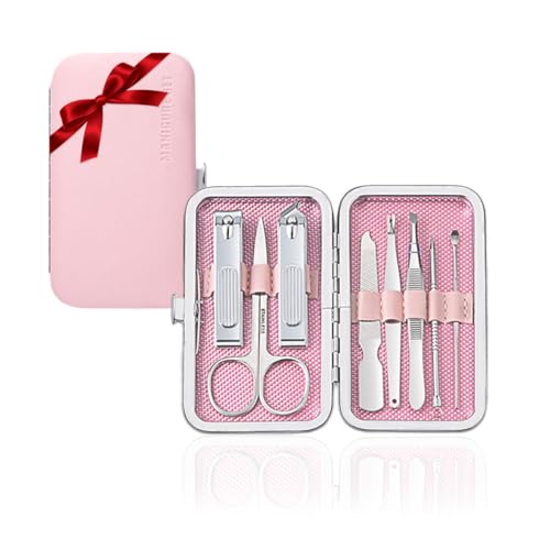 Nail Clippers Set, Manicure Grooming Care Tools Kit: Fingernail Clipper & Toenail Pedicure Cutter, Mini Nail Trimmer Kit with Travel Case Gifts for Women (Pink)