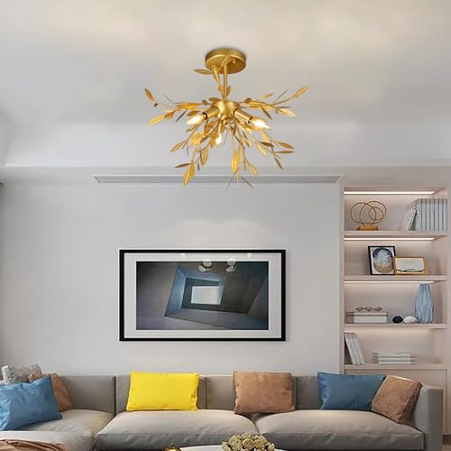 Wellmet Gold Leaf Semi Flush Mount Light, 3-Light Modern Farmhouse Chandelier, Ceiling Light Fixture for Dining Room, Living Room, Bathroom, Kitchen, Entryway, Foyer, Hallway, W-22in by Wellmet - Used condition - Image 7
