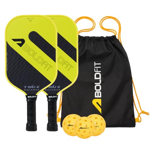 Image of Boldfit Pickle Ball Racket Set 16 mm Fibreglass Surface Pickleball Paddle 1 Pair & 3 Balls Racket with Hexacore Structure 2 pcs Racquet & 3 pcs Pickle Ball with Drawstring Bag Kit Pickleball Set