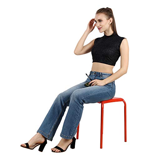 Image of POPWINGS Solid Casual Sleeveless Regular-Fit Crop Tops for Women with Front Chain| Crop Tops for Women Stylish Western Summer Wear