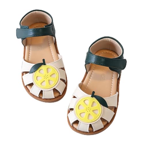 Image of Toddler Girl Sandals with Flower, Breathable Leather kids Closed Toe Sandals, Soft Rubber Non-Slip Summer Shoes for Little Girls 2-7 Years
