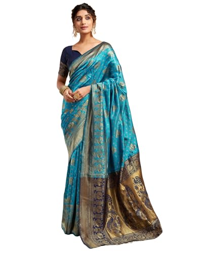 SIRIL Women's Pure Kanjivaram Silk Saree for Wedding With Blouse Piece