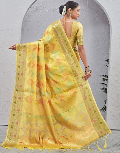 Image of SIRIL Women's Banarasi Silk Jacquard Zari Work Saree With Unstitched Blouse Piece