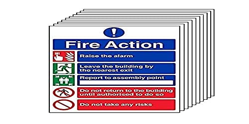 V Safety Fire Action - General Fire Action 5 Message Risks - 200 x 300mm - Pack of 10, Blue, 200mm x 300mm