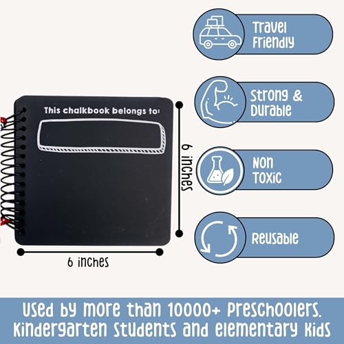 Image of Berrybee Kids Reusable Chalkboard Activity Book | 12 Erasable Learning Activities with Chalk & Holder | Portable Screen-Free Educational Travel Toy for Boys & Girls Age 4+