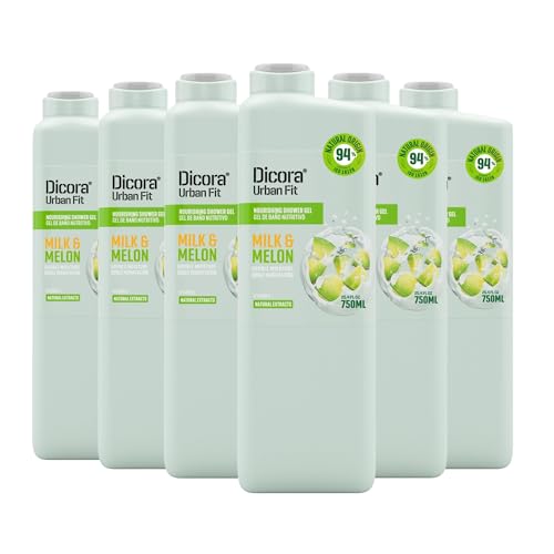 Dicora Urban Fit | Gel de ducha con Vitamina A Leche & Melón | Gel de baño Nutritivo e Hidratante | Piel suave y elástica | Pack 6x750 ml