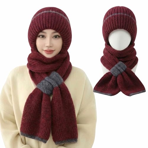 Image of Kraptick Women's Winter Cap and Scarf Set - Thick Fleece Lined Knitted Beanie Hat and Neck Warmer Muffler for Ladies, Stretchable & Soft Woolen Snow Proof for Extreme Cold -5