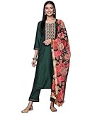 Varanga Thread Embroidered Kurta Paired With Straight Pant And Digital Printed Dupatta Green