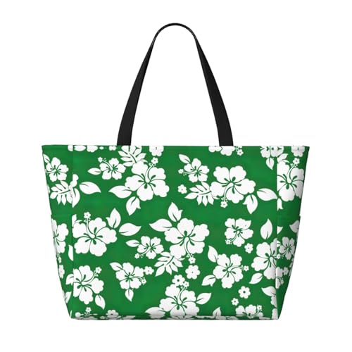Hawaii Flower Extra Large Tote Bag For Women,Foldable Beach Bag With Pocket Weekender Travel Overnight Bag2