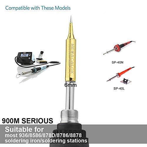 10pcs Titanium Coating Soldering Iron Tips 900M-T Lead-free Solder Tip for HAKKO 936,937,907 Atten, Quick, Aoyue, Yihua,Vastar,Sywon,Tabiger,SOAIY and X-Tronic Soldering Station
