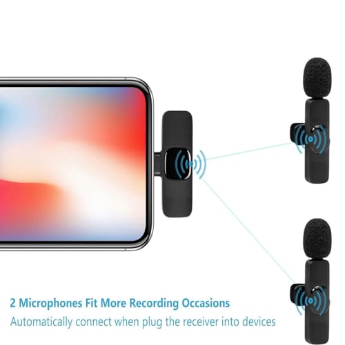 Paporich 2 PCS Lavalier Wireless Microphones, Noise-Cancelling Clip-on Microphone, Plug and Play, USB Port for Live Streaming, YouTube, TikTok