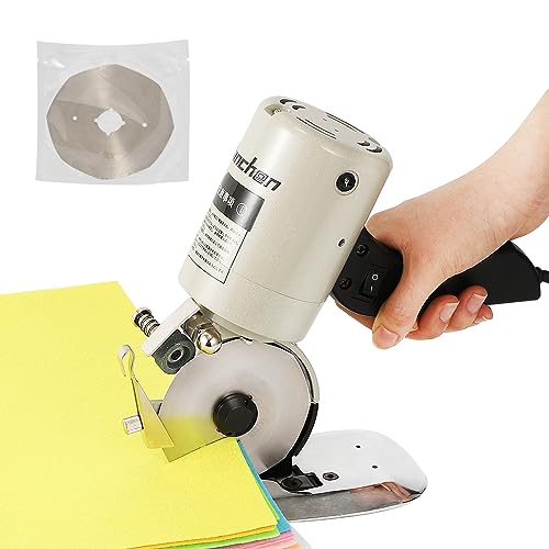 Hanchen 電動カッター 布 専門 裁断 切断厚み25mm(0.98インチ) 手持ち式切断機 厚手の布/ダンボール/レザー/合皮/雑材/絨毯/紙などを切る用に ゴミ処分 切れ味いい Φ90mm替刃付き 家庭 縫製屋 日本語説明書 3m電源コード YJ-