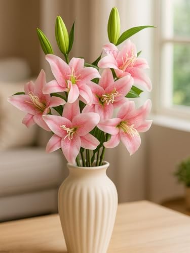 Image of ARTSY Artificial Flowers for Decoration Lily Flower Bunch for vase /Pot, Long Size Stick stem, Home /Office Decor, Gift, Artificial Plant, Craft, Without Vase, 100 cm Height, 1 piece, babypink