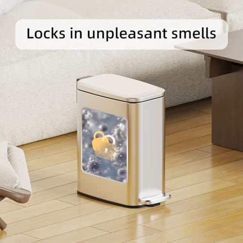 Image of KSSKSS Small Bathroom Trash Can with Lid Soft Close, Step Pedal, 6L / 1.6 Gal Stainless Steel Garbage Bin with Removable Inner Bucket, Slim Wastebasket for Narrow Spaces (Silver)