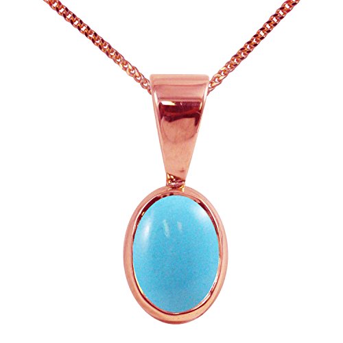 Turquoise naturelle ovale sur or rose 9 ct, un pendentif solitaire d'exception