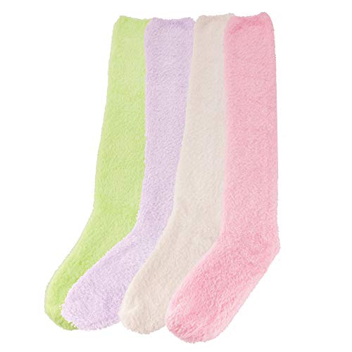 Image of BambooMN Women's Fuzzy Knee High Socks - Polka Dots and Solid Colors - 2 Sizes - 1 Pair Pack
