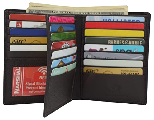 MARSHAL RFID Blocking Bifold Hipster Multi Credit Card ID Holder Wallet Premium Leather (Brown)3