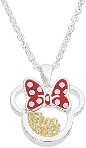 Disney Birthstone Women and Girls Jewelry Minnie Mouse November Amber Citrine Cubic Zirconia Shaker Pendant Necklace, Silver Plated, 18+2" Extender