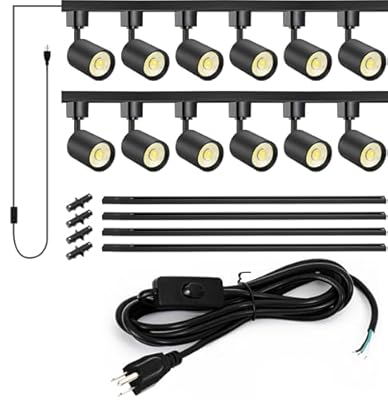 VANoopee with 10FT Plug Cord - 12-Light LED Track Lighting Kit with 13FT H Type Track Lighting Rail, Dimmable LED Track Light Heads, Black