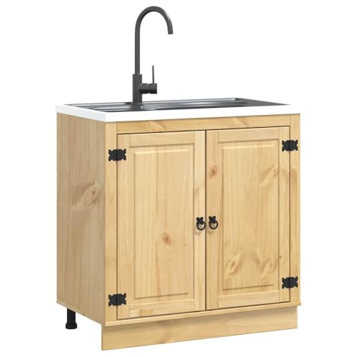 vidaXL Cabinet with Storage Honey 80 x 46 x 81.5 cm Solid Pine Wood, Kitchen, Rectangular Design, Traditional Style, Adjustable Feet, Ample Storage Space for All Your Cooking Needs, Versatile Setup
