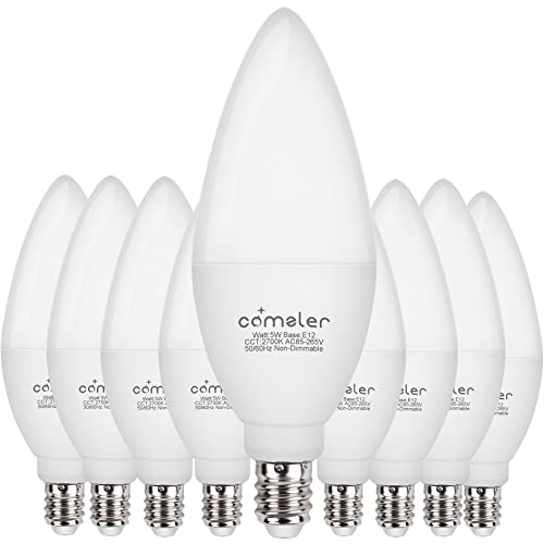 Comzler Type B Shape Led Ceiling Fan Light Bulbs E12 Small Base, 2700K Soft Warm White Led Candelabra Bulb 6W (60Watt Equivalent), Chandelier Light Bulbs 500 Lumens No-Dimmable 8 Pack #TOP10