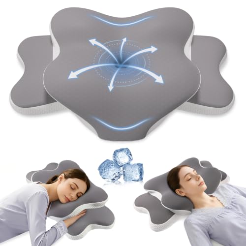 Rioicy Cervical Neck Pillow for Sleeping Pillow for Sleep Apnea Ergonomic Contour Memory Foam Pillow with Cooling Washable Cover for Back Side & Stomach Sleepers