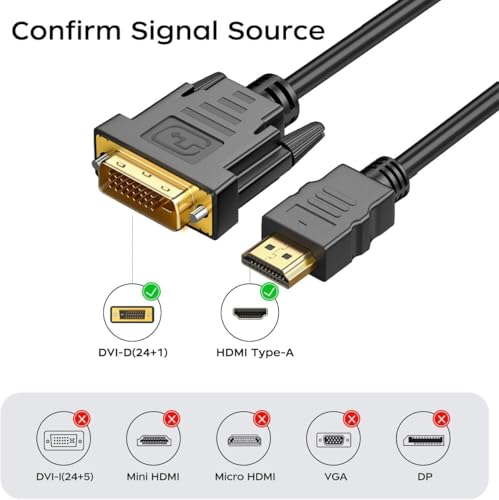 Image of 1.8m / 5.90ft DVI to HDMI Cable, HDMI Male to DVI Male Bi-Directional Adapter Cable, 24+1 | High Speed Cable Support 1080P HD for Raspberry Pi, Roku, Xbox One.