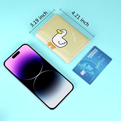 Fire Stone Cute Girls Wallet, Tir-folded Short Wallet with Cash Pocket Card Holder ID Window Purse for Women (Green Duck)4