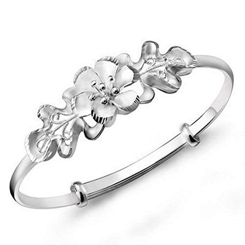 Lingduan925 Sterling Silver Bangle Flower Bracelet Bauhinia Flower Bracelet Elegant Open Adjustable Bracelet for Women's Jewelry Chinese National Style