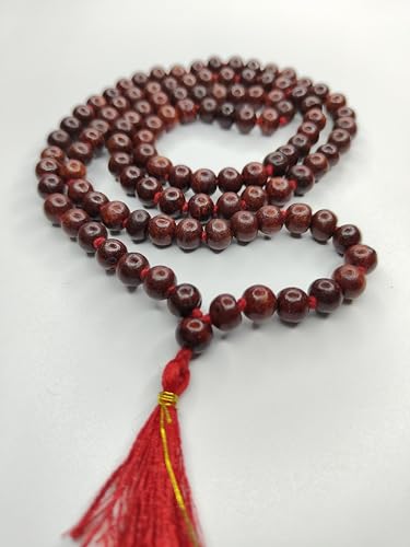 Image of PRIYA BEADS Original Lal Chandan Japa Mala 8mm Beads with Cotton Gaumukhi Japa Bag | Natural Red Sandalwood Beads Mala for Meditation, Pooja, Chanting, Wearing | Rosary String for Men and Women