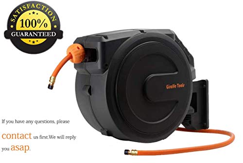 Giraffe Tools Retractable Air Hose Reel Enclosed with 3/8 in. x 50 ft Hybrid Hose, Lightweight Compressor Hose Reel Wall Mounted with 180&deg; Swivel Bracket, 300 PSI