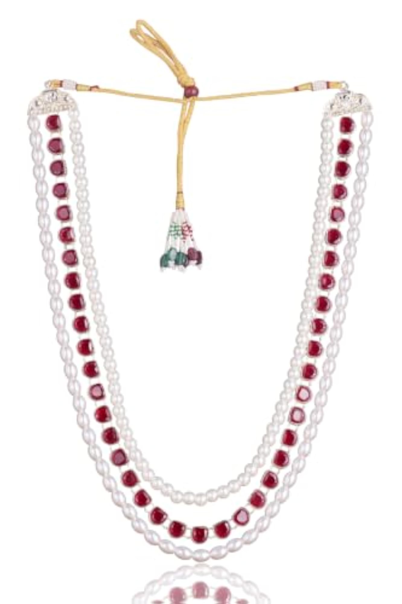 Men's 3-Layered Gold-Plated Kundan & Pearl Dulha Mala for Sherwani