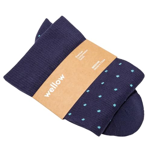 Image of Wellow Wide Calf Compression Socks for Men & Women, 18-25 mmHg Made with Viscose from Bamboo, Nurses & Pregnancy Support, Relieves Swelling, Knee High, MD, Eclipse Maui Dot