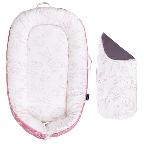 Image of Baby Lounger - Infant & Newborn Lounger with 2-Inch Mattress Pad, Soft Baby Lounger Cover, Waterproof Urine Liner & Waterproof Pad Cover - BL09 Cotton Pink Elephants