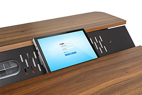Image of Manual Height Adjustable Sit Stand Desk Frame | Width Adjustable Standing Desk with Retractable Crank Handle | Heavy Duty Steel Frame Load Capacity up to 60 kg (Black Frame & Dark Walnut TT)