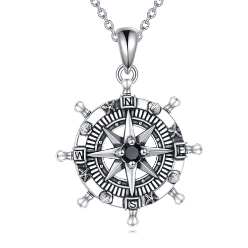 Collier boussole argent 925 AXELUNA, bijou gravé haut de gamme